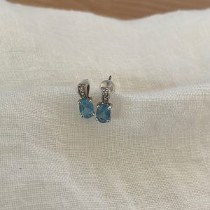 14k silver, diamond and aquamarine stud earrings